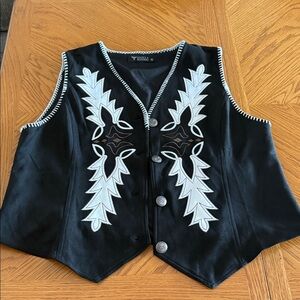Lucky & Blessed Black Vest with White Stitching